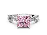 White gold Fancy Pink Princess Cut Solitaire Twist Pave Diamond Engagement Ring with Prong Setting_1