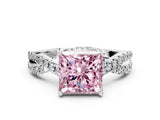 White gold Fancy Pink Princess Cut Solitaire Twist Pave Diamond Engagement Ring with Prong Setting_24