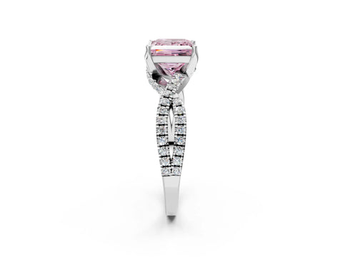 White gold Fancy Pink Princess Cut Solitaire Twist Pave Diamond Engagement Ring with Prong Setting_2