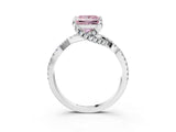 White gold Fancy Pink Princess Cut Solitaire Twist Pave Diamond Engagement Ring with Prong Setting_3