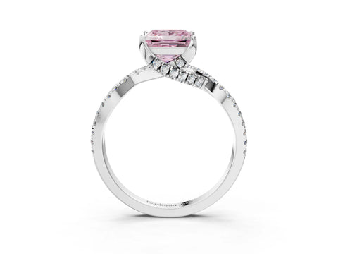 White gold Fancy Pink Princess Cut Solitaire Twist Pave Diamond Engagement Ring with Prong Setting_3