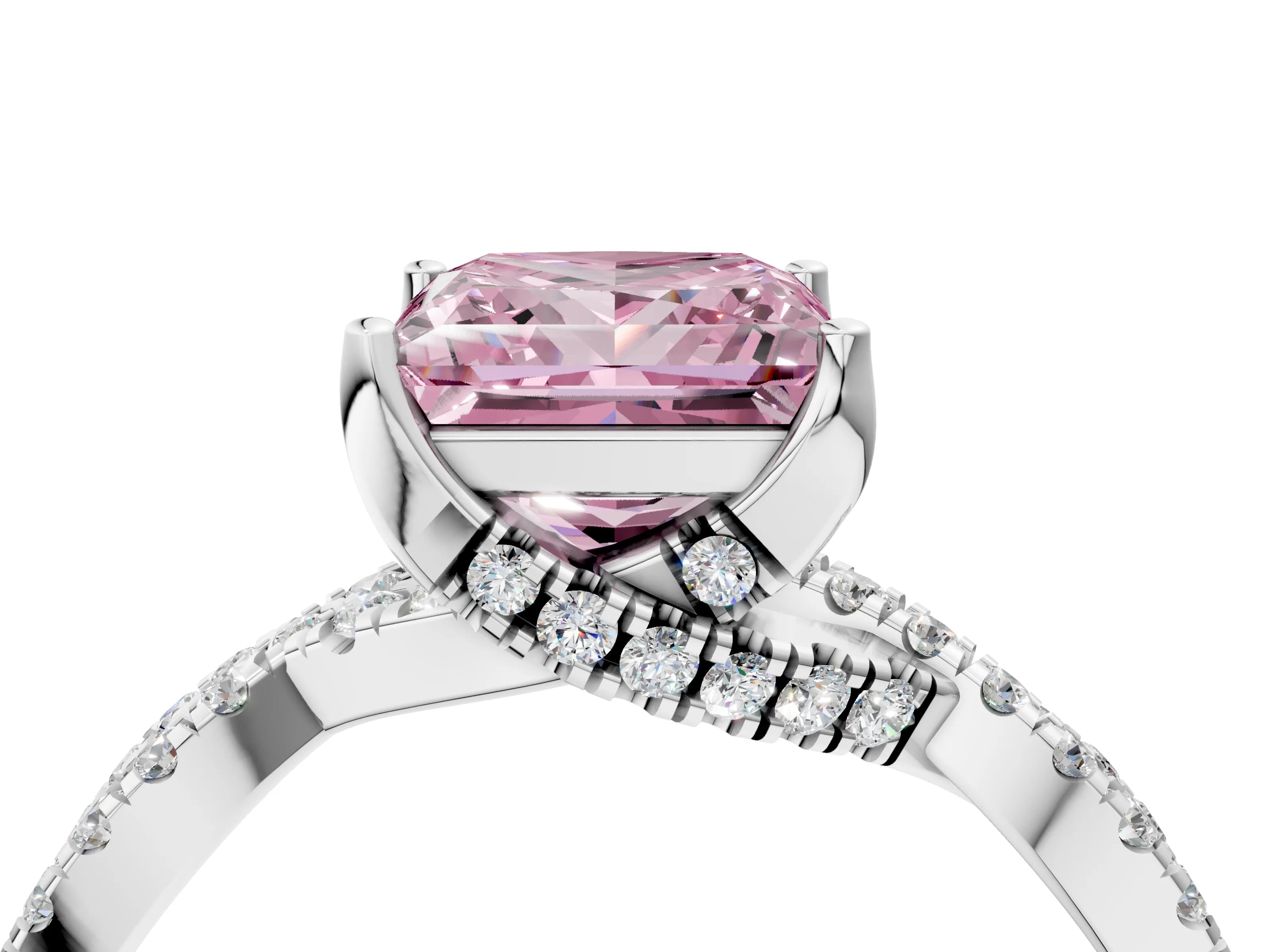 White gold Fancy Pink Princess Cut Solitaire Twist Pave Diamond Engagement Ring with Prong Setting_4