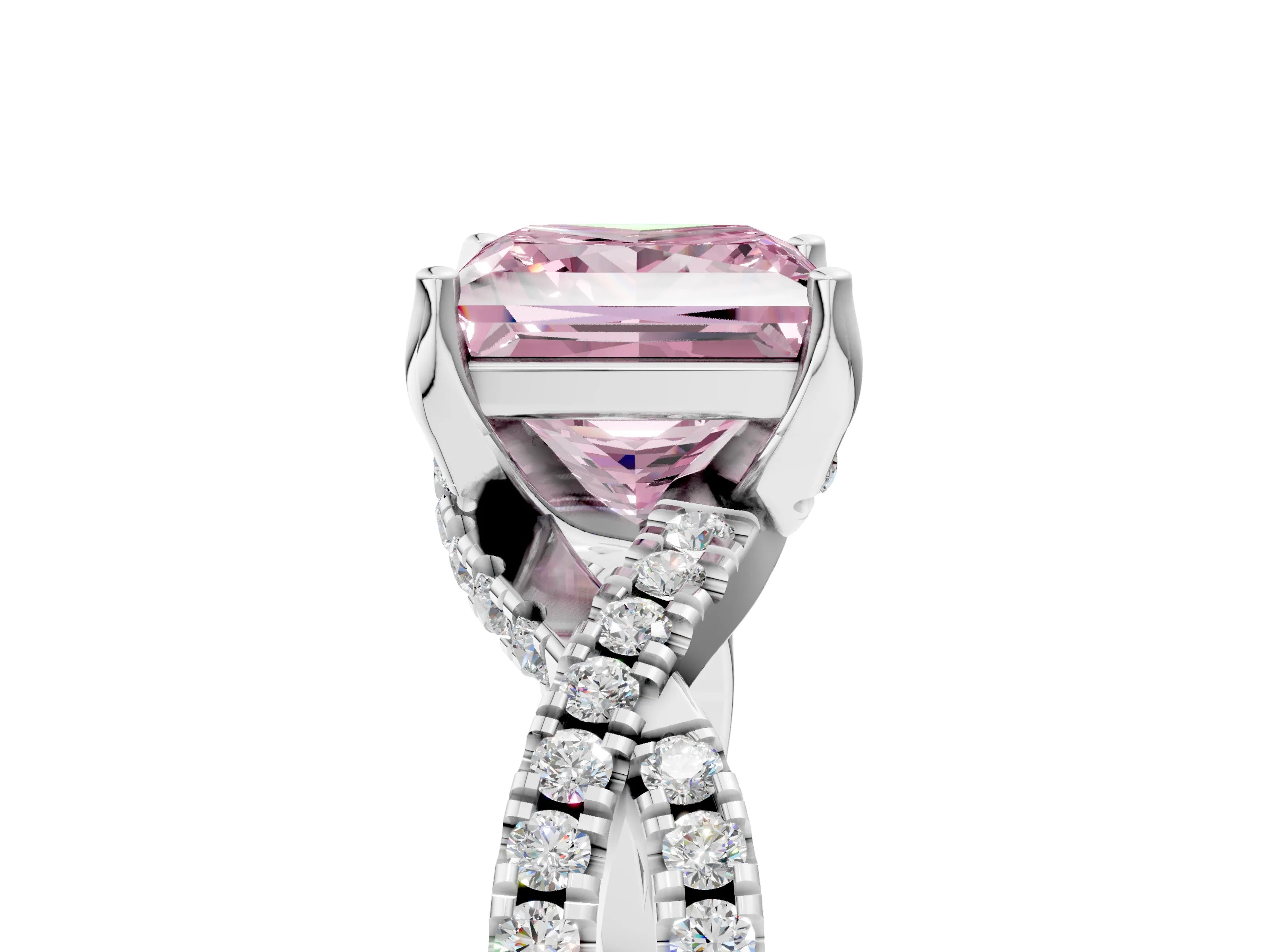 White gold Fancy Pink Princess Cut Solitaire Twist Pave Diamond Engagement Ring with Prong Setting_5