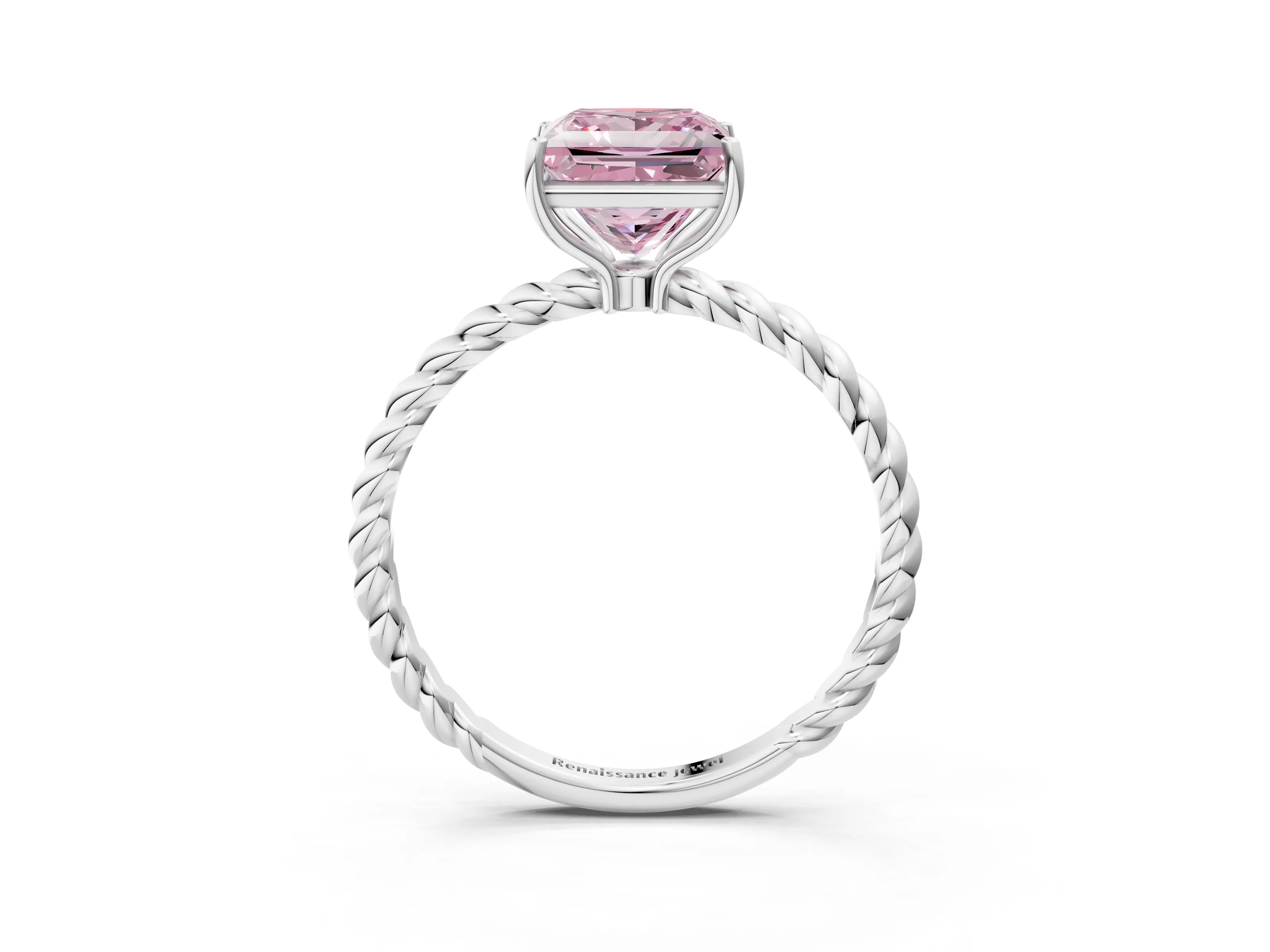 White gold Fancy Pink Princess Cut Solitaire Twisted Band 4-Prong Ring_27