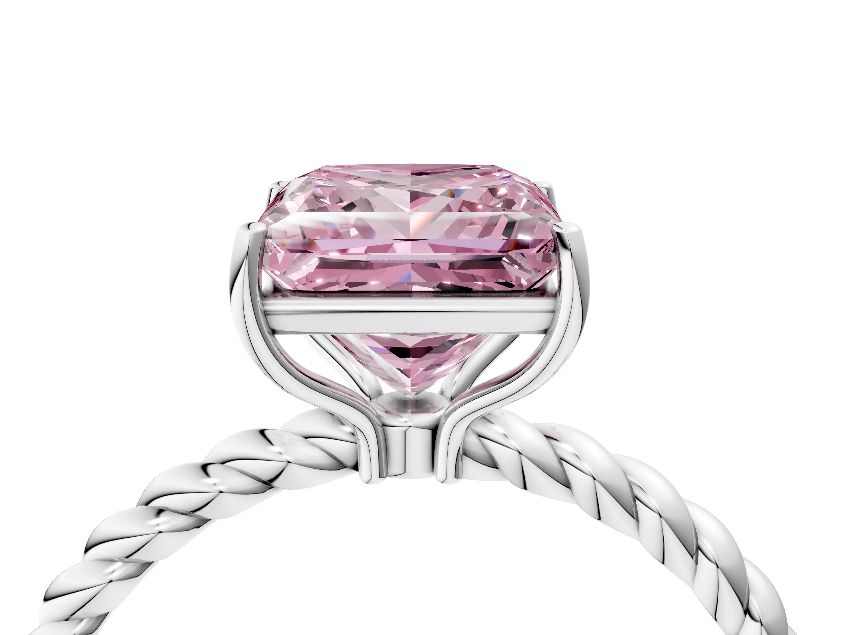 White gold Fancy Pink Princess Cut Solitaire Twisted Band 4-Prong Ring_28