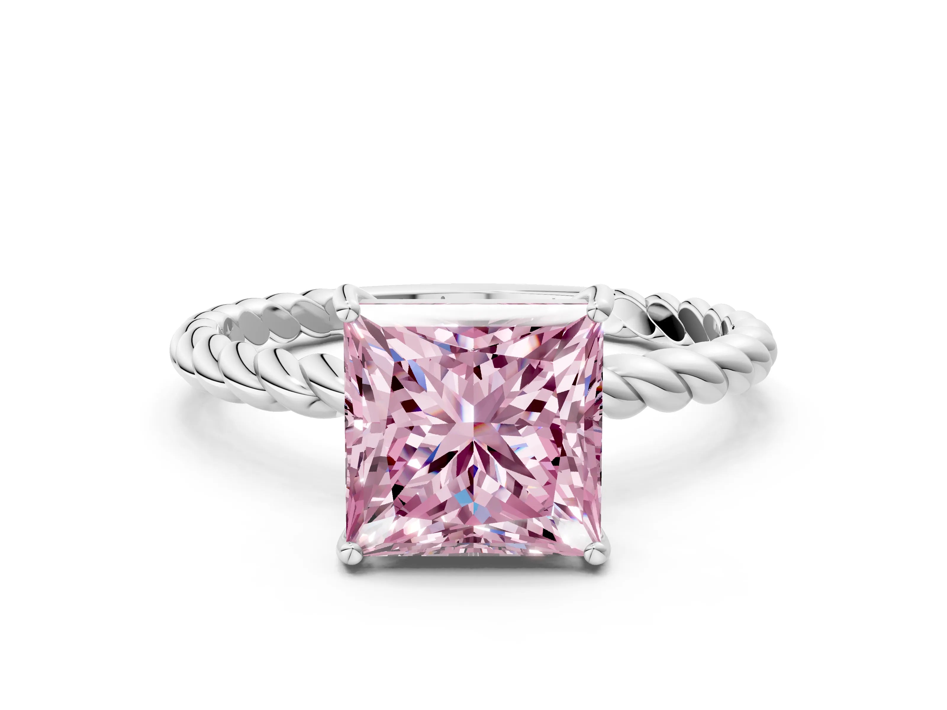 White gold Fancy Pink Princess Cut Solitaire Twisted Band 4-Prong Ring_32