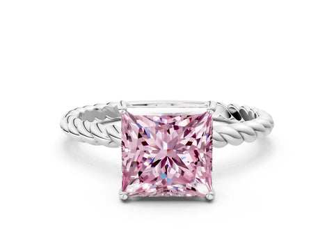White gold Fancy Pink Princess Cut Solitaire Twisted Band 4-Prong Ring_32
