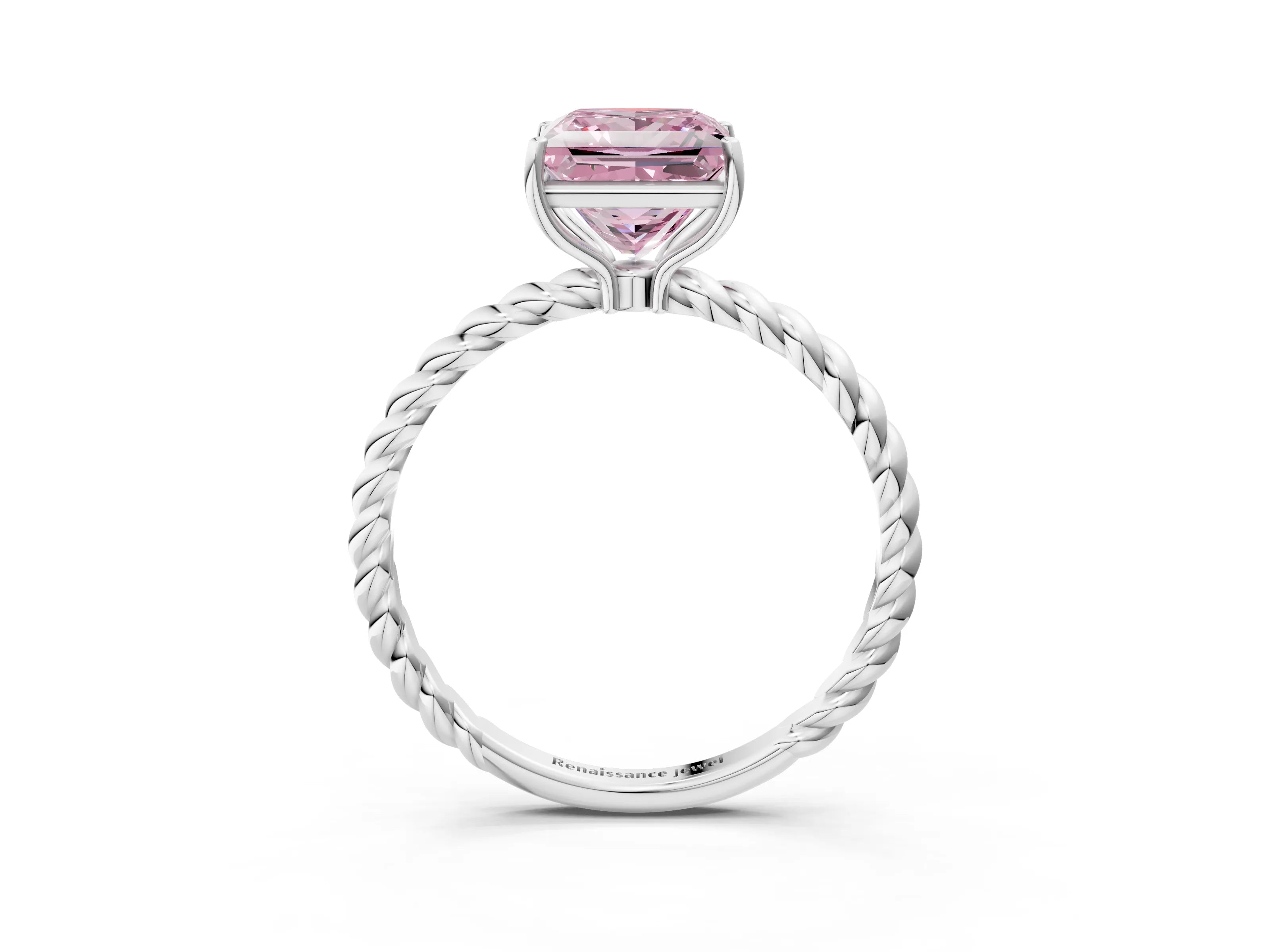 White gold Fancy Pink Princess Cut Solitaire Twisted Band 4-Prong Ring_33