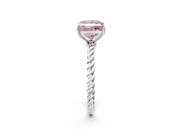 Platinum Fancy Pink Princess Cut Solitaire Twisted Band 4-Prong Ring
