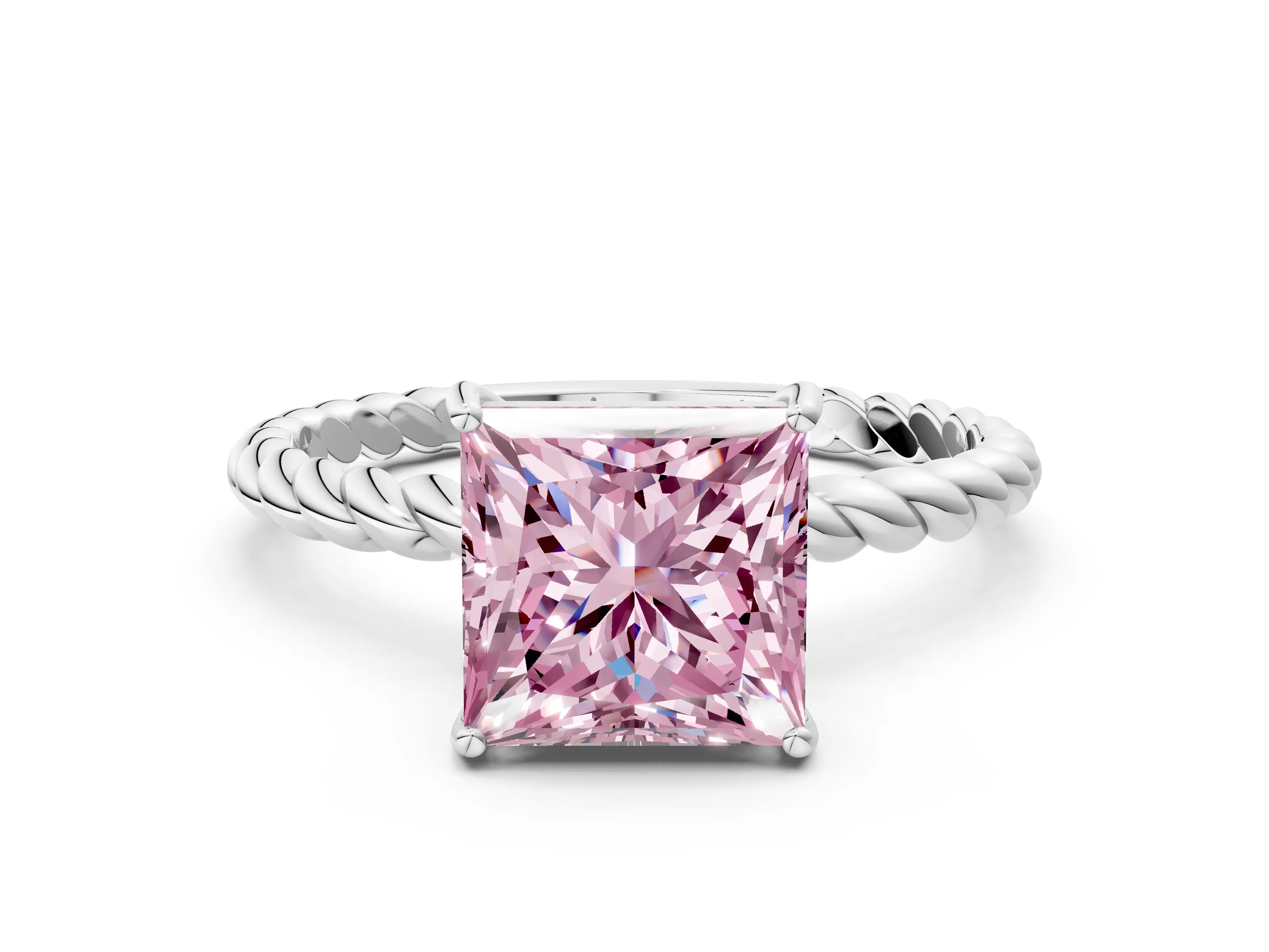 White gold Fancy Pink Princess Cut Solitaire Twisted Band 4-Prong Ring_44