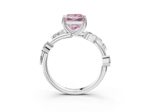 White gold Fancy Pink Princess Cut Solitaire Twisted Band Marquise Accent Prong Setting Ring_3