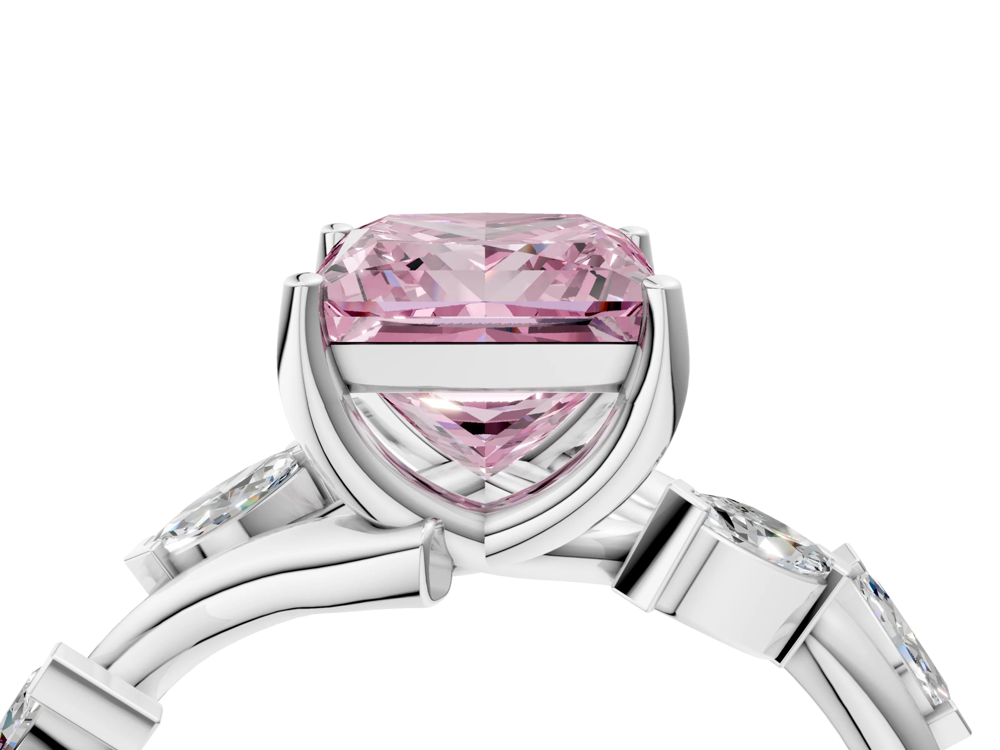 White gold Fancy Pink Princess Cut Solitaire Twisted Band Marquise Accent Prong Setting Ring_4
