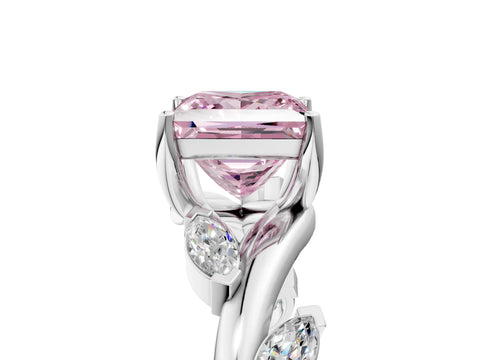 White gold Fancy Pink Princess Cut Solitaire Twisted Band Marquise Accent Prong Setting Ring_5