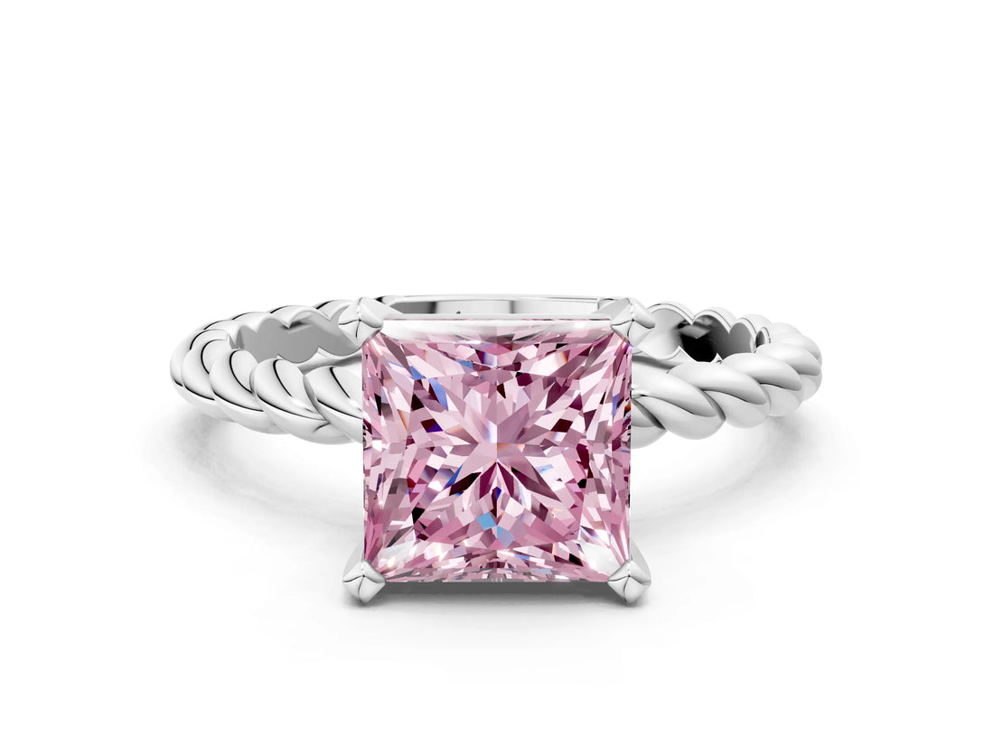 White gold Fancy Pink Princess  Cut Solitaire Twisted Band with Four-Prong Setting_29