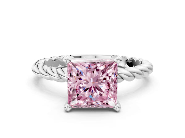 White gold Fancy Pink Princess  Cut Solitaire Twisted Band with Four-Prong Setting