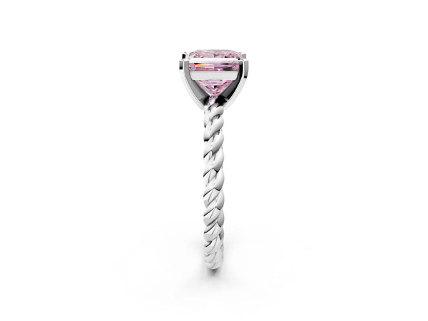 White gold Fancy Pink Princess  Cut Solitaire Twisted Band with Four-Prong Setting