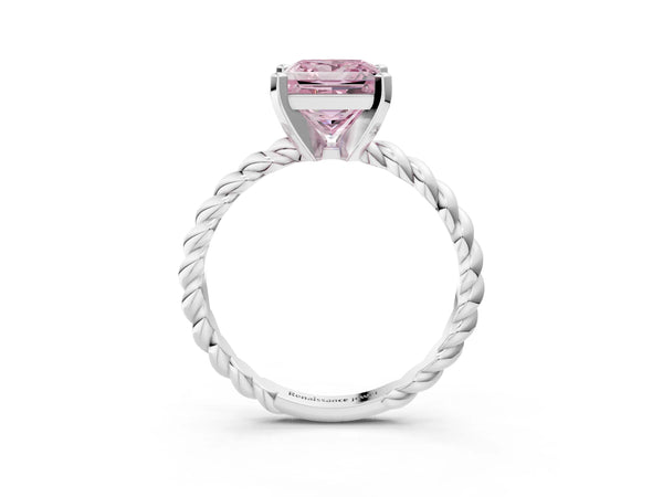 White gold Fancy Pink Princess  Cut Solitaire Twisted Band with Four-Prong Setting