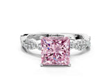 White gold Fancy Pink Princess Cut Solitaire Twisted Pave Band with Four-Prong Setting_15