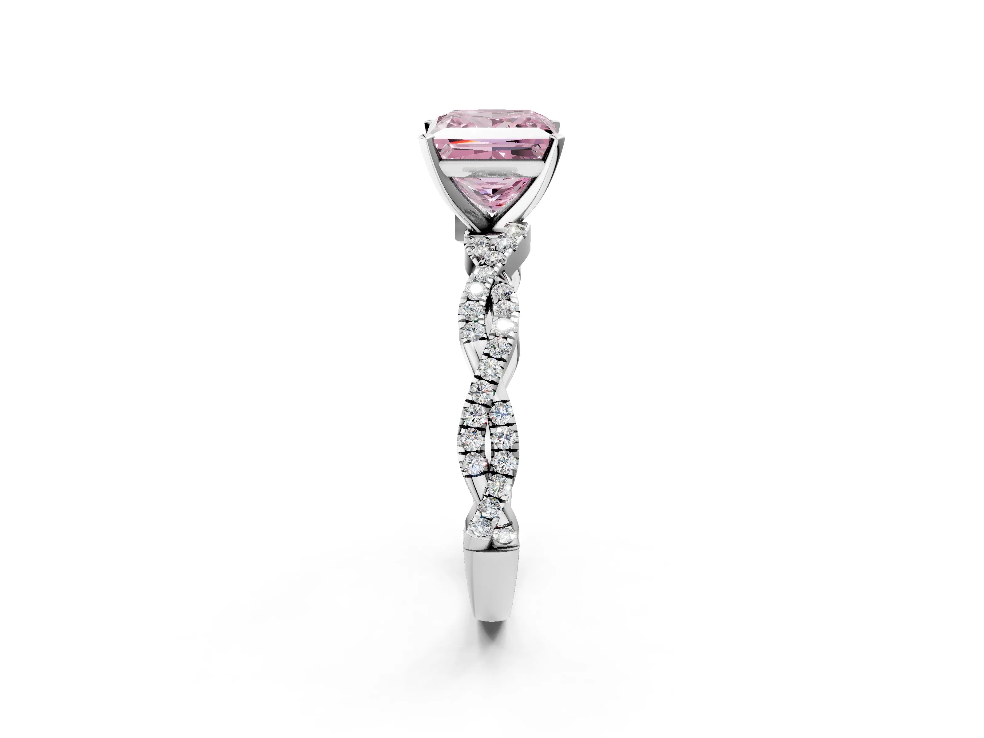 White gold Fancy Pink Princess Cut Solitaire Twisted Pave Band with Four-Prong Setting_17