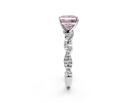 White gold Fancy Pink Princess Cut Solitaire Twisted Pave Band with Four-Prong Setting_17