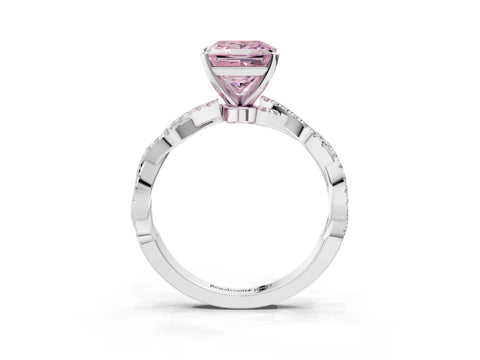 White gold Fancy Pink Princess Cut Solitaire Twisted Pave Band with Four-Prong Setting_18