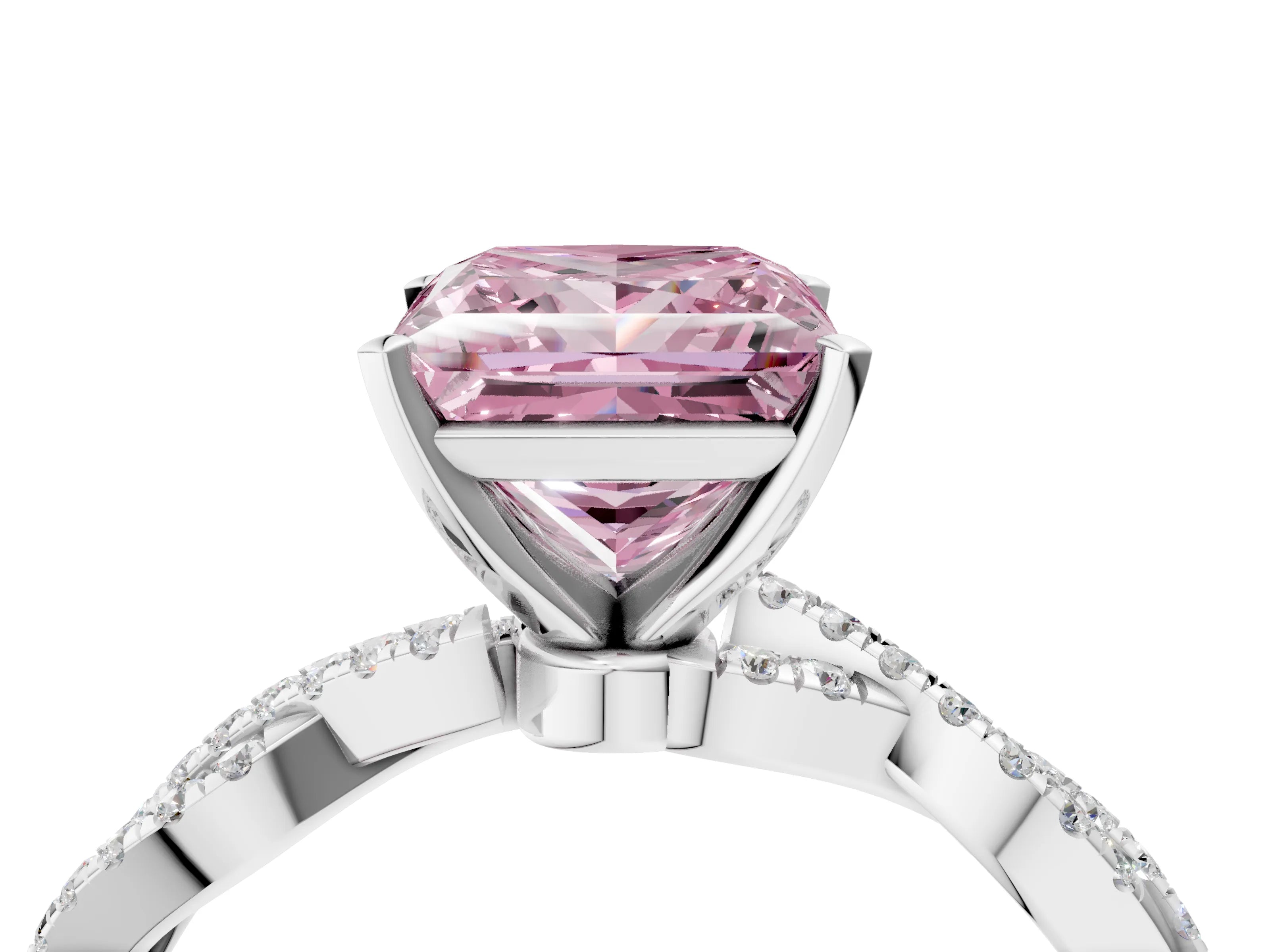 White gold Fancy Pink Princess Cut Solitaire Twisted Pave Band with Four-Prong Setting_19