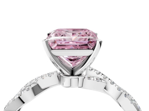 White gold Fancy Pink Princess Cut Solitaire Twisted Pave Band with Four-Prong Setting_19