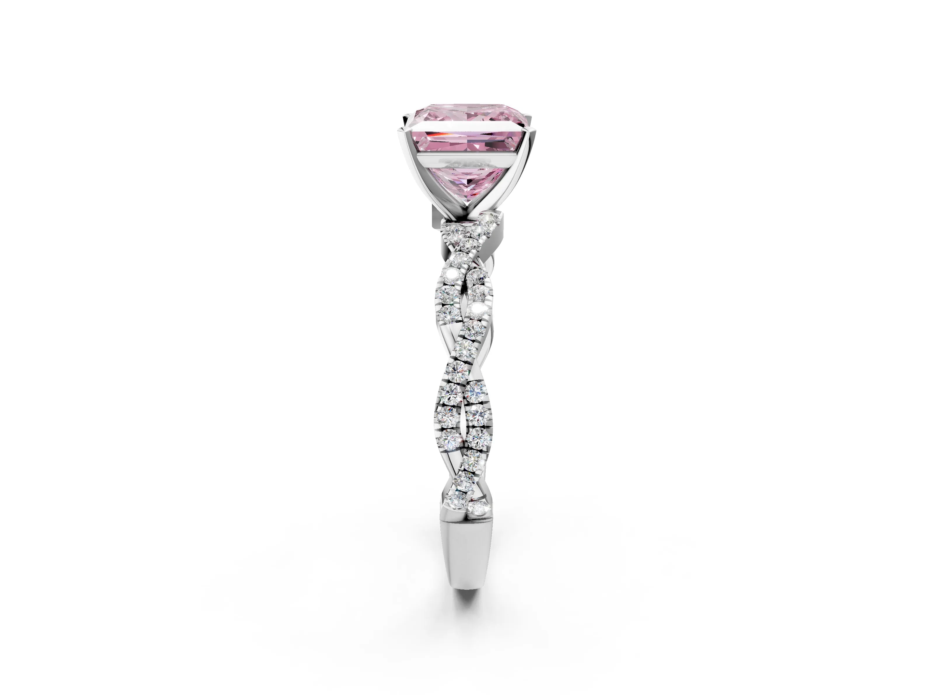 White gold Fancy Pink Princess Cut Solitaire Twisted Pave Band with Four-Prong Setting_5