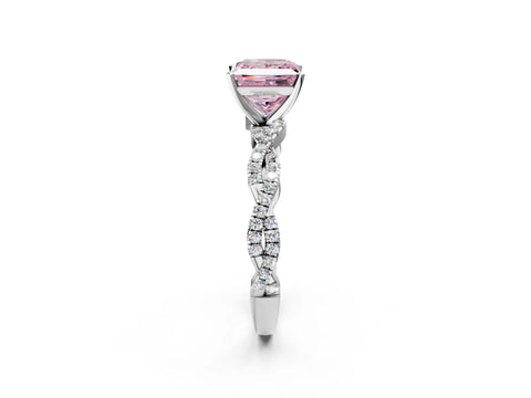 White gold Fancy Pink Princess Cut Solitaire Twisted Pave Band with Four-Prong Setting_5