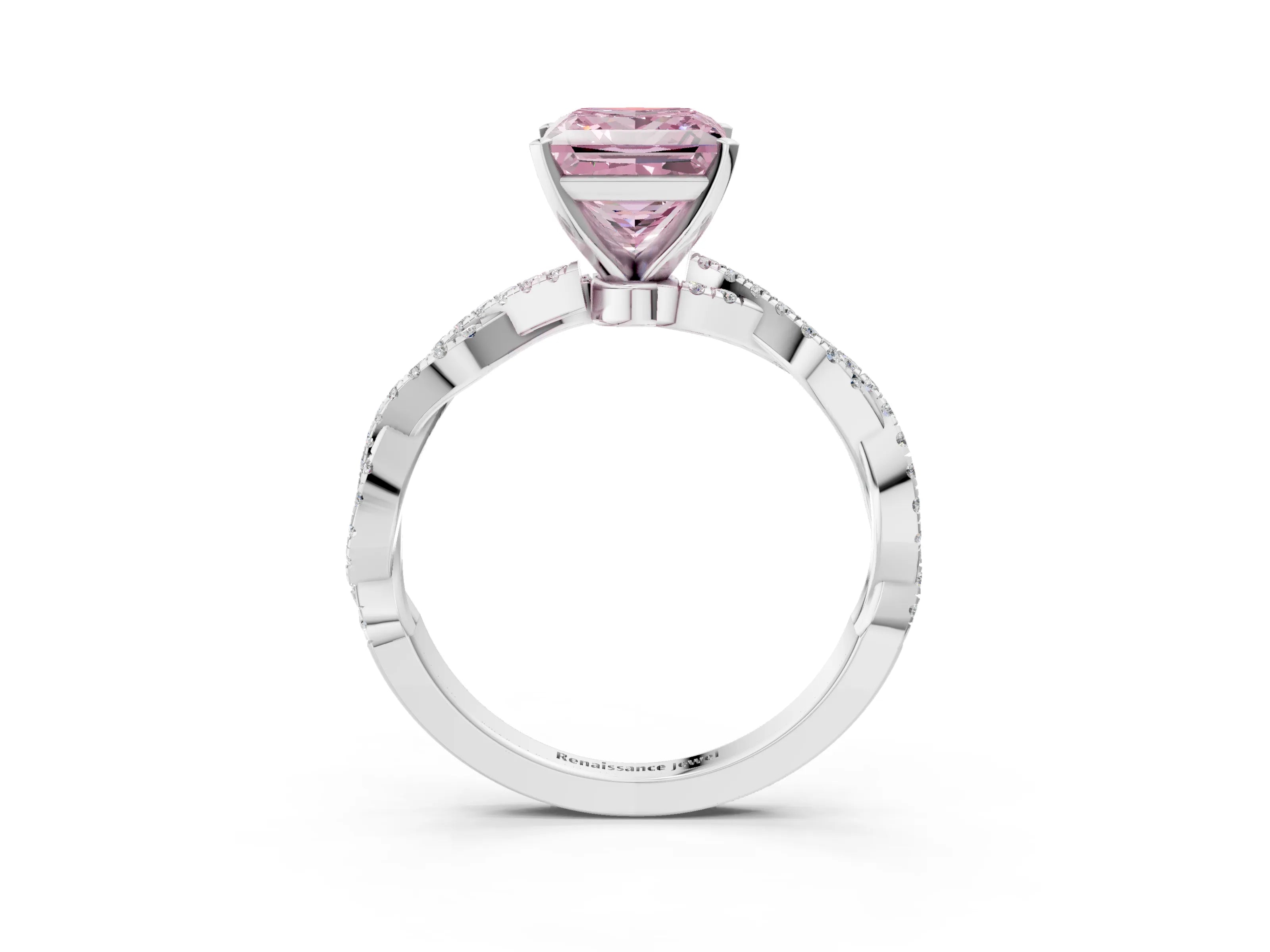 White gold Fancy Pink Princess Cut Solitaire Twisted Pave Band with Four-Prong Setting_6