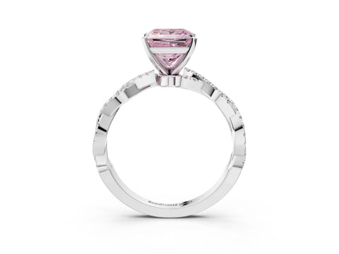 White gold Fancy Pink Princess Cut Solitaire Twisted Pave Band with Four-Prong Setting_6