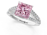 White gold Fancy Pink Princess  Cut Split Shank Pave Diamond Engagement Ring with Four-Prong Setting_1
