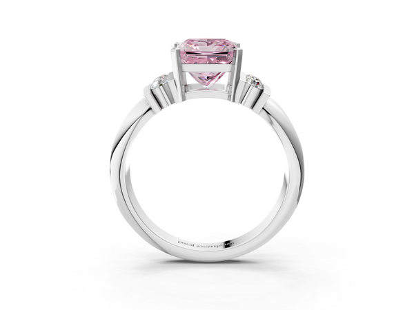 Platinum Princess Cut Grooved Band Engagement Ring Setting for Fancy Pink Center