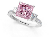 White gold Fancy Pink Princess  Cut Three-Stone Diamond Pavé Band with Prong Setting_1