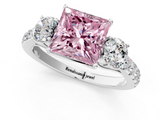 White gold Fancy Pink Princess  Cut Three-Stone Diamond Pave Band with Prong Setting_18