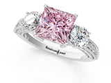 White gold Fancy Pink Princess Cut Three-Stone Diamond Ring with Pavé Band and Four-Prong Setting_13