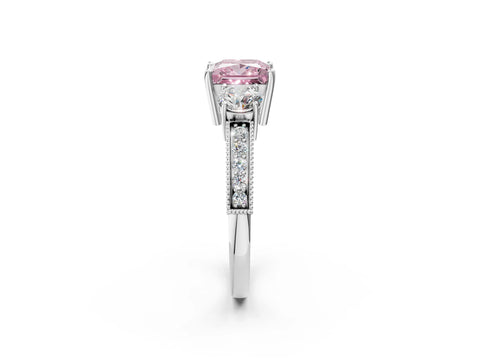 White gold Fancy Pink Princess Cut Three-Stone Diamond Ring with Pavé Band and Four-Prong Setting_14