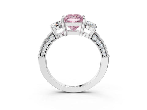 White gold Fancy Pink Princess Cut Three-Stone Diamond Ring with Pavé Band and Four-Prong Setting_15
