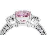 White gold Fancy Pink Princess Cut Three-Stone Diamond Ring with Pavé Band and Four-Prong Setting_16