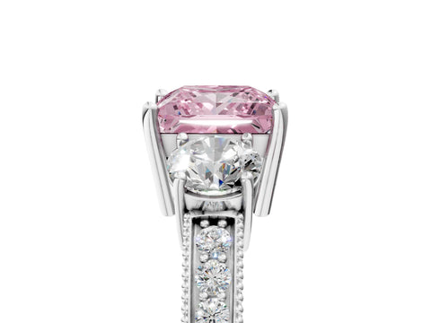 White gold Fancy Pink Princess Cut Three-Stone Diamond Ring with Pavé Band and Four-Prong Setting_17