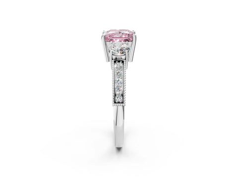 White gold Fancy Pink Princess Cut Three-Stone Diamond Ring with Pavé Band and Four-Prong Setting_2