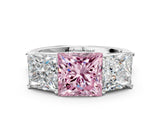 White gold Fancy Pink Princess Cut Three-Stone Diamond Ring with Prong Setting on a Classic Band_12