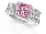 White gold Fancy Pink Princess Cut Three-Stone Diamond Ring with Prong Setting on a Classic Band_13