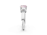 White gold Fancy Pink Princess Cut Three-Stone Diamond Ring with Prong Setting on a Classic Band_14