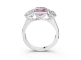 White gold Fancy Pink Princess Cut Three-Stone Diamond Ring with Prong Setting on a Classic Band_15