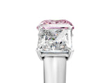 White gold Fancy Pink Princess Cut Three-Stone Diamond Ring with Prong Setting on a Classic Band_17