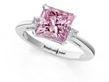 White gold Fancy Pink Princess  Cut Three-Stone Solitaire Ring with Round Accent Diamonds and Four-Prong Setting_1