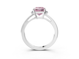 White gold Fancy Pink Princess  Cut Three-Stone Solitaire Ring with Round Accent Diamonds and Four-Prong Setting_3