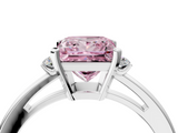White gold Fancy Pink Princess  Cut Three-Stone Solitaire Ring with Round Accent Diamonds and Four-Prong Setting_4