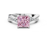 White gold Fancy Pink Princess  Cut Twist Band Solitaire Diamond Ring with Pavé Setting_3
